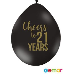 Ballonnen Cheers to 21 Years Zwart met opdruk Goud (lucht)