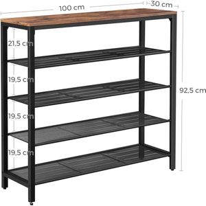 Schoenenrek Brad 4 legplanken - rustiek bruin/zwart