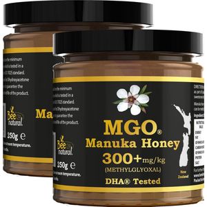 MANUKA HONING MGO® 300+ 500g (= 2 x 250g) / T.h.t. 01-09-2026 / BEE NATURAL MANUKAHONING IN EEN ECHT GLAZEN POT # MGO 263 300 ≥ UMF 10, 310 ≥ 11, 356 400 ≥ 12, 420 ≥ 13, 514 550 ≥ 15, 600 625 ≥ 16, 633 ≥ 17, 696 700 720 ≥ 18, 800 ≥ 19, 829 850 ≥ 20