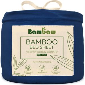 Bambaw Luxe Bamboe Hoeslaken 180x200cm – Ultra ademende stof – Hypoallergeen – Beddengoed - Blauw marine