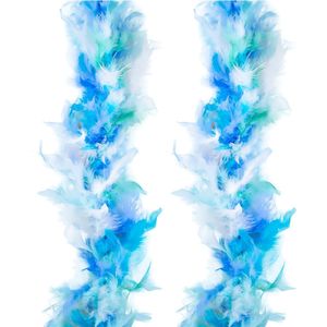 Funny Fashion Carnaval verkleed boa met veren - 2x - blauw/wit - 200cm - 45gr - Glitter and Glamour
