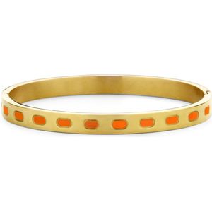 CO88 Collection 8CB-91201 Stalen Armband met Emaille - Bangle - 6mm - 58x49mm - Staal - Oranje - Goudkleurig