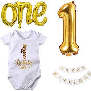 4-delige eerste verjaardag set Birthday Girl Jungle Princess - cakesmash - eerste verjaardag - jungle - romper - ballon