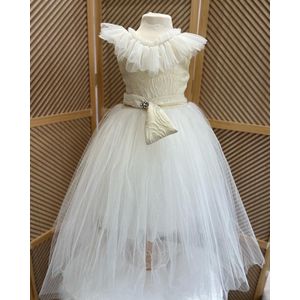 luxe feestjurk-bruidsjurk-vintage jurk-tule jurk -bruiloft-communie-fotoshoot-ivoor-goudkleur- 5 jaar