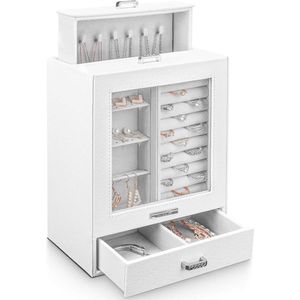 Glas-in-lood sieradendoos - 3 laden voor oorbellen armbanden ringen horloges - fluwelen voering - wit cadeau-idee