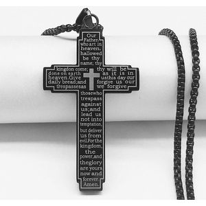Fako Bijoux® - Cubaans Kruis Breed Voor Mannen - Ketting Met Kruis - Heren Ketting - Holy Cross - 30x50mm - 60cm - 2mm - Stainless Steel - RVS - Staal - Zwart
