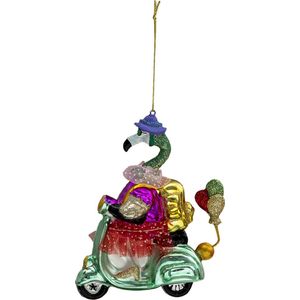 HAES DECO - Kersthanger Scooter - Formaat 14x5x12 cm - Kleur Groen - Materiaal Glas / Polyresin - Kerstversiering, Kerstdecoratie, Decoratie Hanger, Kerstboomversiering