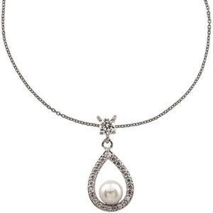 Diamonfire - Zilveren collier met hanger 45 cm - Bridal - Zirkonia - Parel - Druppel