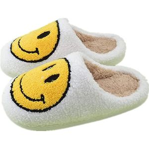 Edmondo Smiley Slippers - Smiley Pantoffels - Pantoffels - Smiley Sloffen - Pantoffels Dames en Heren - Fluffy Sloffen - Sloffen Dames en Heren - Maat 38-39 - Wit