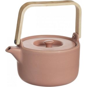 Secret de Gourmet Theepot in keramiek met bamboe 80cl - Handvat, zeef, filter - Terra