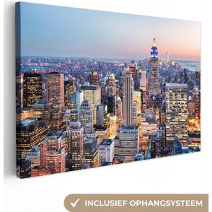 OneMillionCanvasses - Canvas - Skyline - Nacht - New York - Verlichting - Kamer decoratie - 90x60 cm - Canvas doek - Muurdecoratie