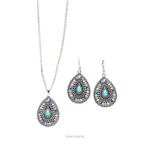 Bohemian Druppelvormige Gekleurde Glazuur Oorbellen en Korte Ketting Sieradenset van Takish Jewelry