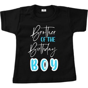 Shirt verjaardag jongen-brother of the birthday boy-zwart-blauw-wit-Maat 122/128
