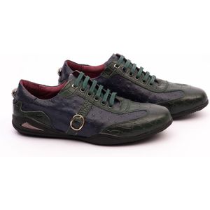 Zerba - Heren Sneakers - Veterschoenen - Maat 41- Blauw Groen Leer - Cama