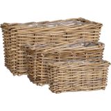 Mica Decorations Marcia Plantenmand voor Buiten - Set van 3 - L40 x B23 x H20 cm - Rotan - Grijs