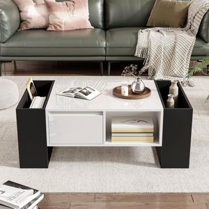 salontafel met laden - salon tafel met opbergruimte - salontafel vierkant - Zwart