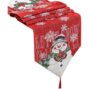 Tafelloper, Kerstmis, tafelkleed, sneeuwvlokken, tafeldecoratie, sneeuwpop, tafelband, kerstdecoratie (183 x 33 cm)