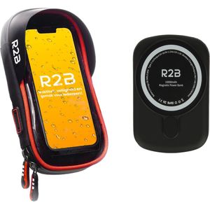 R2B Telefoonhouder Fiets Waterdicht + Powerbank 10.000 mAh - 2 tot 4 keer opladen - Geschikt voor Magsafe - Powerbanks - Gsm Houder Fiets - Fietshouder - Power Bank - Fiets Telefoonhouder - Phone Holder Bike