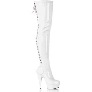 EU 37 = US 7 | DELIGHT-3063 | 6 Heel, 1 3/4 PF Back Lace Thigh Boot, Side Zip