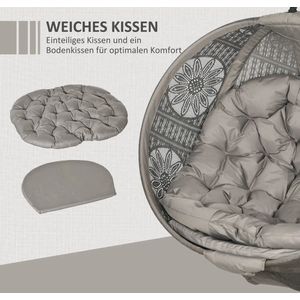 Egg Hangstoel - Hangstoel met Standaard - Egg Chair - Rieten Stoel - Boho-stijl - Tuinstoel - Incl. Kussen - Zand + Zwart