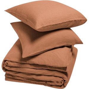 Yumeko overtrekset gewassen linnen terracotta 240x220 + 2/60x70 - Biologisch & ecologisch