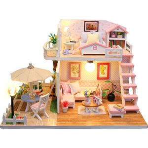 Crafts&Co Bouwpakketten Volwassenen & Kinderen - Houten Poppenhuis - Miniatuur Bouwpakket Roze Kamer