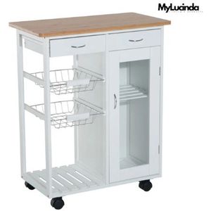 Mylucinda® Moderne Keukentrolley – Serveerwagen Op Wielen – 2 Laden & Afneembare Droogrekken – 70x37x85 cm – Wit