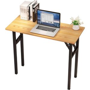 Bureau, klaptafel, 80 x 40 cm, compacte computertafel, kantoormeubilair, pc-tafel, werktafel, inklapbaar voor thuis, kantoor, picknick, tuin, teak en zwart