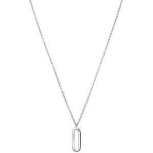 Lucardi Dames Zilveren ketting met hanger ovaal - Ketting - 925 Zilver - Zilver - 45 cm