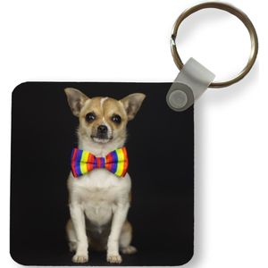 Sleutelhanger - Hond - Strik - Zwart - Plastic - Rond - Uitdeelcadeautjes