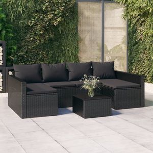 The Living Store U-vormige loungeset - zwart - 238 x 110 x 66 cm - PE-rattan