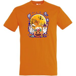 T-shirt kinderen Halloween Hondjes | Halloween kostuum kind dames heren | verkleedkleren meisje jongen | Oranje | maat 128