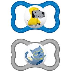 MAM Air Hond / Kat - Fopspenen - Blauw / Grijs - Silicone - BPA vrij - 6+ maanden - Set van 2