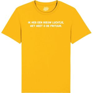 O de Frituur - Frituur Snack Outfit - Grappige Eten En Snoep Spreuken en Teksten Cadeau - Dames / Heren / Unisex Kleding - Unisex T-Shirt - Geel - Maat XL
