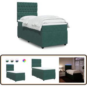 vidaXL Boxspring met matras fluweel donkergroen 90x190 cm