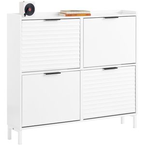 SoBuy FSR197-W Schoenenkast smal - Opbergbank met 4 kleppen - Wit, 100×19×90 cm