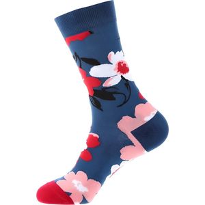 Sokken Unisex - Gekleurde Bloemen - Blauw Rood - Maat 38-45 - One Size Fits Most - Vrouwen en Mannen - Grappige sokken