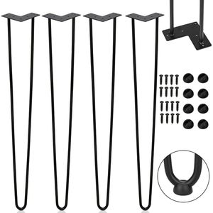 Hairpin tafelpoot-Tafelpoten-Meubelpoten set van 4 -Zwart-2 statieven-Hairpin poten-61CM