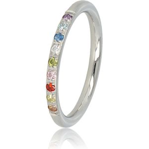 My Bendel ring zilver met mooie gekleurde zirkonia steen - Edelstalen aanschuifring met zirkonia steentjes voor stralende look - Met luxe cadeauverpakking