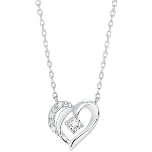 Lucardi Dames Zilveren ketting met hanger hart zirkonia - Ketting - 925 Zilver - Zilverkleurig - 48 cm