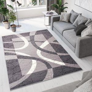 Tapiso Dream Vloerkleed Grijs Wit Modern Cirkels Woonkamer Tapijt Maat- 130x190