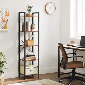 c90 -  boekenkast, opbergrek, met 5 legplankniveaus, open legplanken, voor kantoor, woonkamer, slaapkamer, 40 x 30 x 146 cm, vintage bruin-zwart LLS100B01