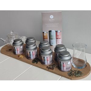 SEPT Skin Tea Moederdag-cadeau Toutmini - 7x miniverpakking (kruiden)thee - 1x glazen theepotje - 1x tulpglas - folder - eiken Toutmini theeplankje