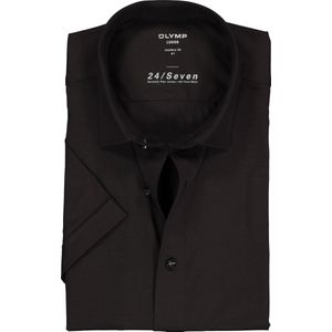 OLYMP Luxor 24/Seven modern fit overhemd - korte mouw - zwart tricot - Strijkvriendelijk - Boordmaat: 44