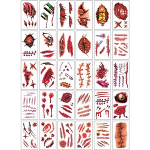 Halloween Neptattoo set- 30 vellen 112 stuks-Nep Bloed- Fake Blood-Carnaval-plak tattoo-tattoo sticker voor halloween