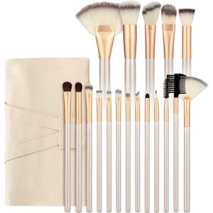 Make up kwasten set – Beige / goud – 18 delig