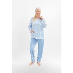 Martel Maria dames pyjama - lange mouwen- wit/lichtblauw- 100 % katoen M