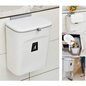 Compostbak voor keuken -2,4 gallons/9L vuilnisbak voor onder de gootsteen, hangende kleine prullenbak met deksel voor badkamer/slaapkamer, compostemmer binnenshuis (wit)