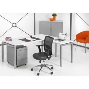 ABC Kantoormeubelen hoogte verstelbaar hoekbureau kubus breed 160cm diep 160cm bladkleur havanna framekleur aluminium (ral9006) wingzijde links