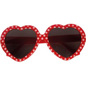 Hart bril met witte stippen  - Rode hartvormige bril